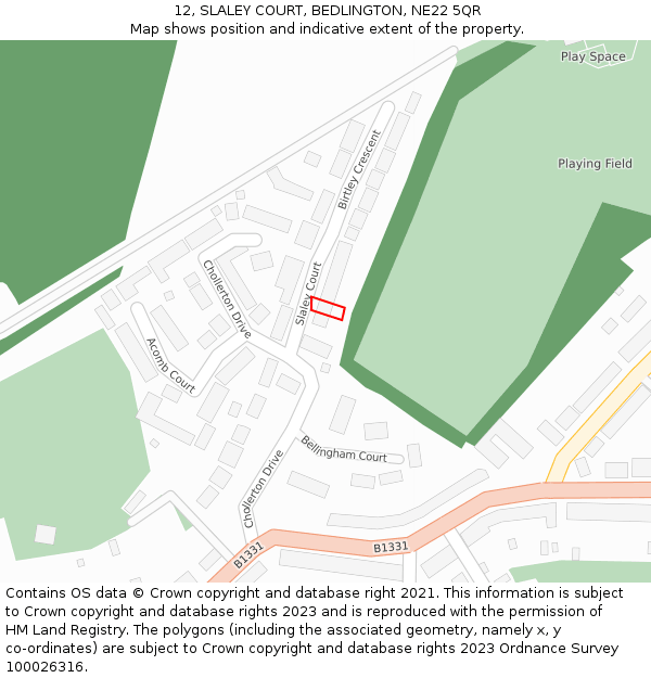 12, SLALEY COURT, BEDLINGTON, NE22 5QR: Location map and indicative extent of plot