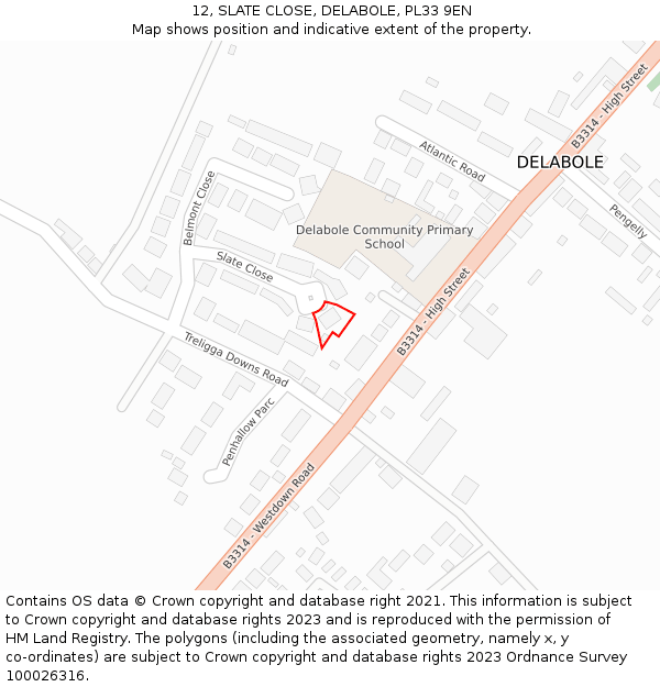 12, SLATE CLOSE, DELABOLE, PL33 9EN: Location map and indicative extent of plot