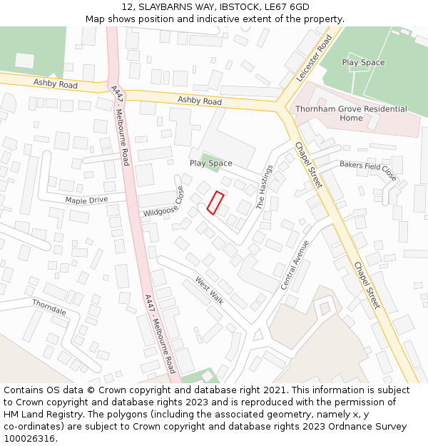 12, SLAYBARNS WAY, IBSTOCK, LE67 6GD: Location map and indicative extent of plot