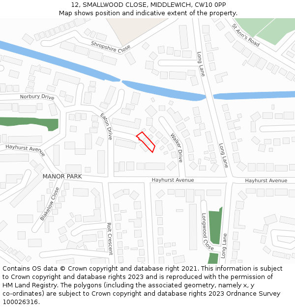 12, SMALLWOOD CLOSE, MIDDLEWICH, CW10 0PP: Location map and indicative extent of plot