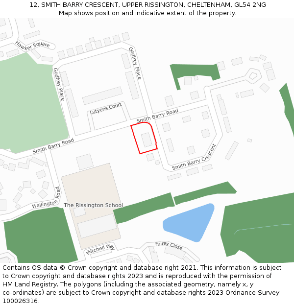 12, SMITH BARRY CRESCENT, UPPER RISSINGTON, CHELTENHAM, GL54 2NG: Location map and indicative extent of plot
