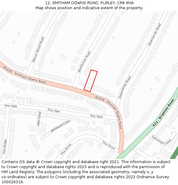 12, SMITHAM DOWNS ROAD, PURLEY, CR8 4NA: Location map and indicative extent of plot