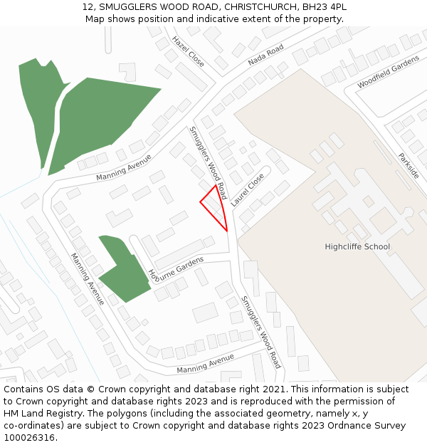 12, SMUGGLERS WOOD ROAD, CHRISTCHURCH, BH23 4PL: Location map and indicative extent of plot