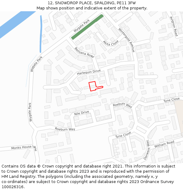 12, SNOWDROP PLACE, SPALDING, PE11 3FW: Location map and indicative extent of plot