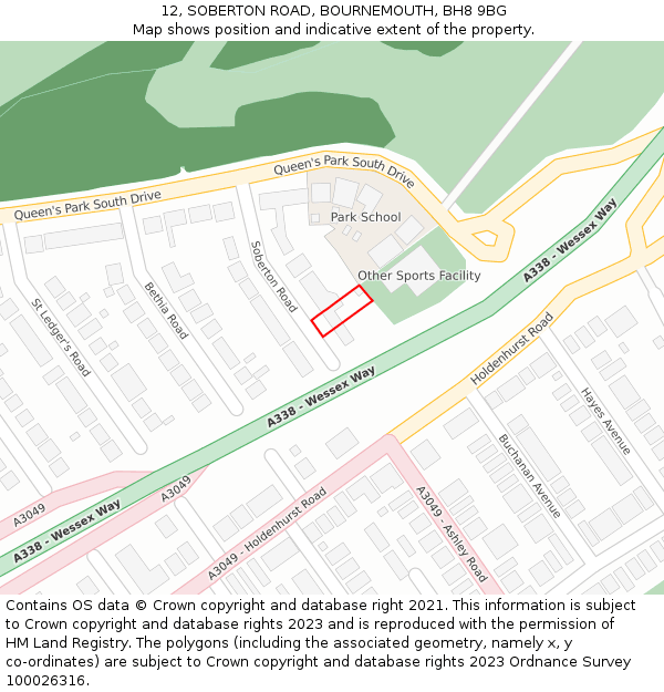 12, SOBERTON ROAD, BOURNEMOUTH, BH8 9BG: Location map and indicative extent of plot