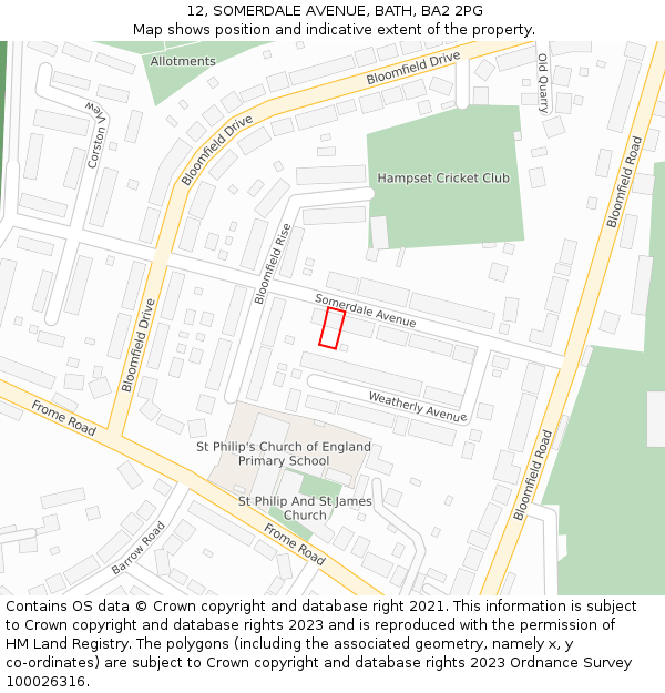 12, SOMERDALE AVENUE, BATH, BA2 2PG: Location map and indicative extent of plot