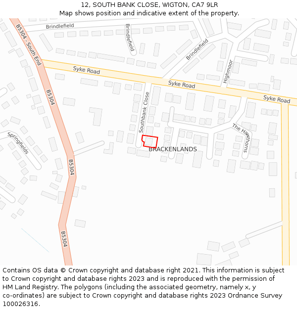 12, SOUTH BANK CLOSE, WIGTON, CA7 9LR: Location map and indicative extent of plot