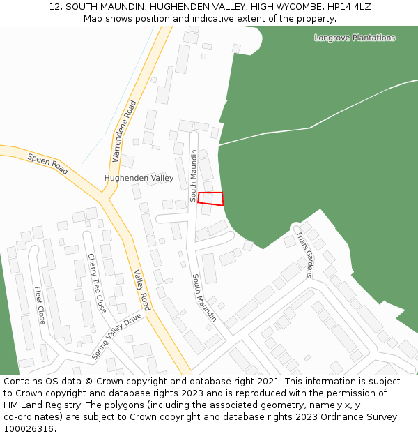 12, SOUTH MAUNDIN, HUGHENDEN VALLEY, HIGH WYCOMBE, HP14 4LZ: Location map and indicative extent of plot