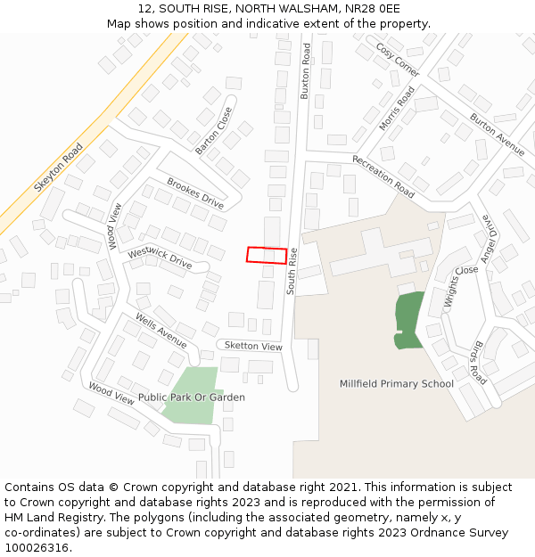 12, SOUTH RISE, NORTH WALSHAM, NR28 0EE: Location map and indicative extent of plot