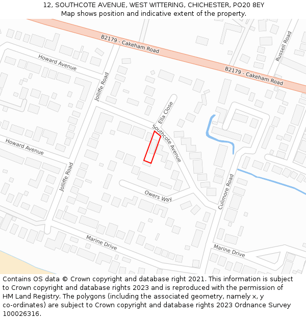 12, SOUTHCOTE AVENUE, WEST WITTERING, CHICHESTER, PO20 8EY: Location map and indicative extent of plot