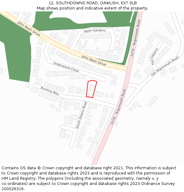 12, SOUTHDOWNS ROAD, DAWLISH, EX7 0LB: Location map and indicative extent of plot
