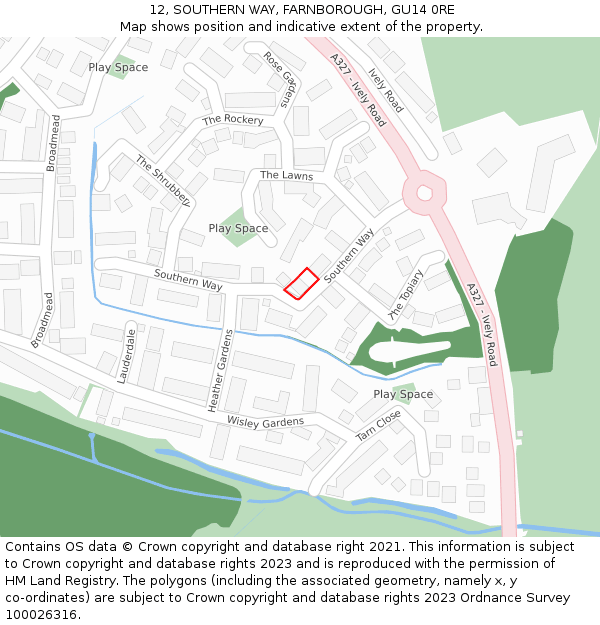 12, SOUTHERN WAY, FARNBOROUGH, GU14 0RE: Location map and indicative extent of plot