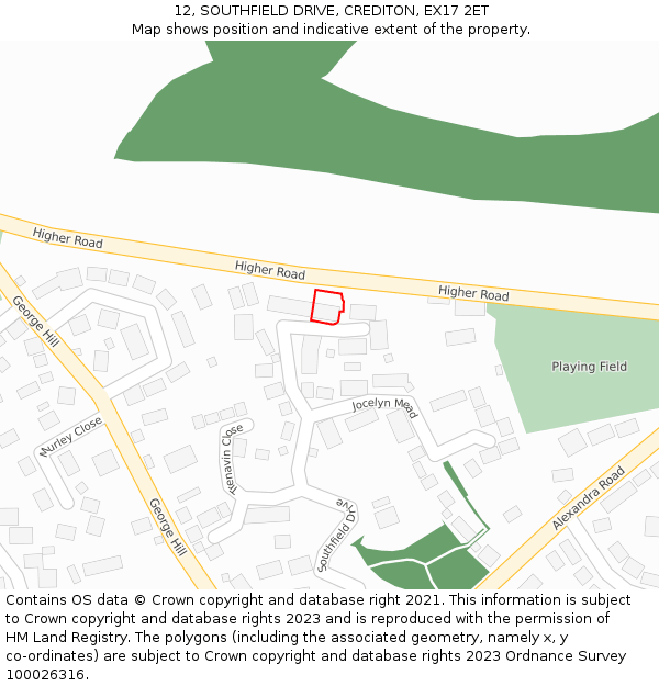 12, SOUTHFIELD DRIVE, CREDITON, EX17 2ET: Location map and indicative extent of plot