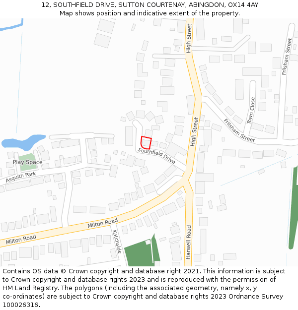 12, SOUTHFIELD DRIVE, SUTTON COURTENAY, ABINGDON, OX14 4AY: Location map and indicative extent of plot