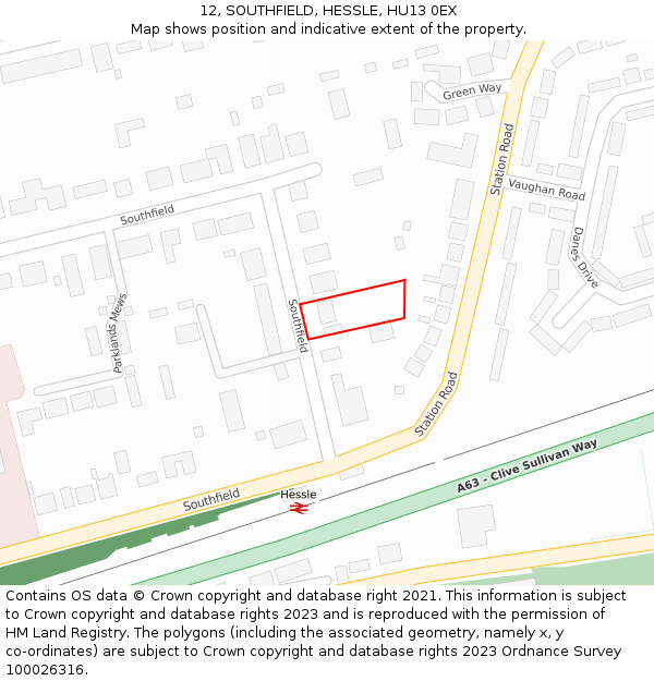 12, SOUTHFIELD, HESSLE, HU13 0EX: Location map and indicative extent of plot