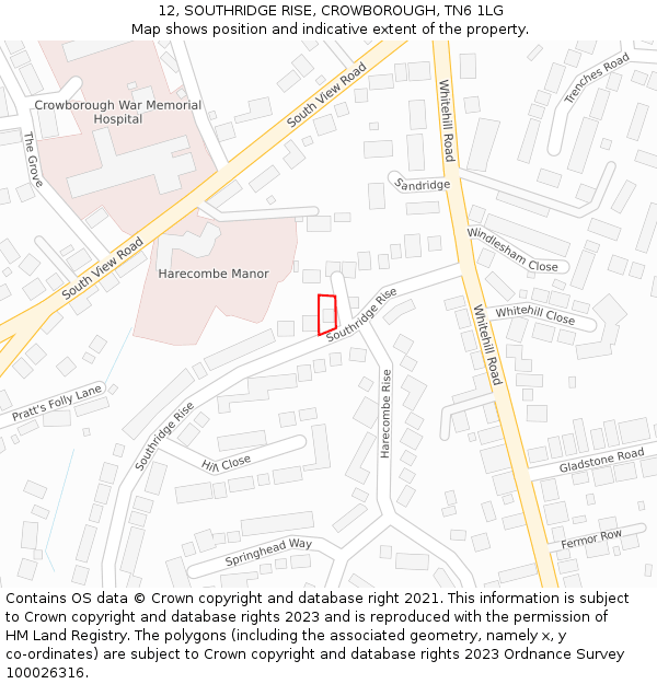 12, SOUTHRIDGE RISE, CROWBOROUGH, TN6 1LG: Location map and indicative extent of plot