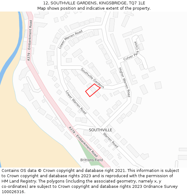 12, SOUTHVILLE GARDENS, KINGSBRIDGE, TQ7 1LE: Location map and indicative extent of plot