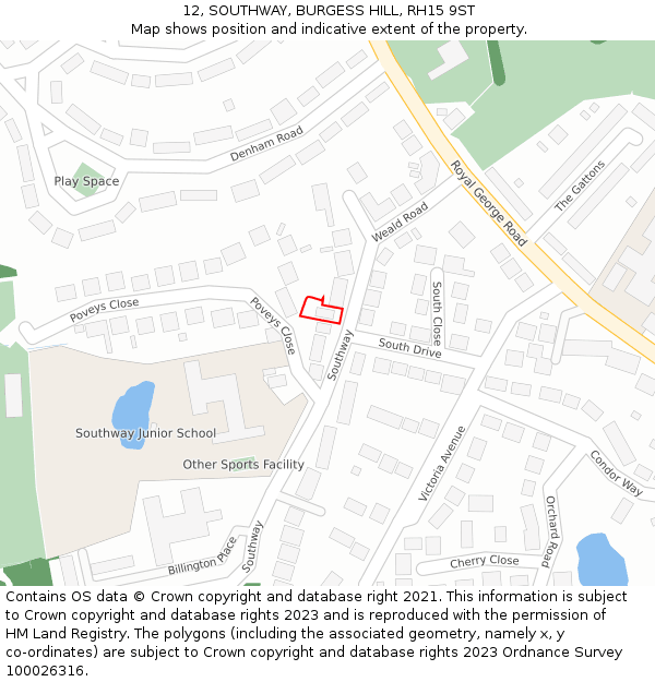 12, SOUTHWAY, BURGESS HILL, RH15 9ST: Location map and indicative extent of plot