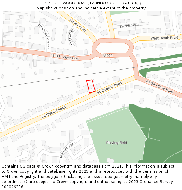 12, SOUTHWOOD ROAD, FARNBOROUGH, GU14 0JQ: Location map and indicative extent of plot