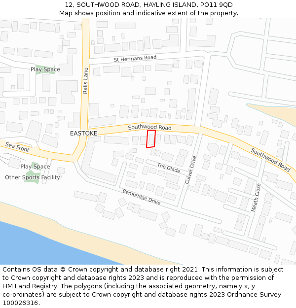 12, SOUTHWOOD ROAD, HAYLING ISLAND, PO11 9QD: Location map and indicative extent of plot