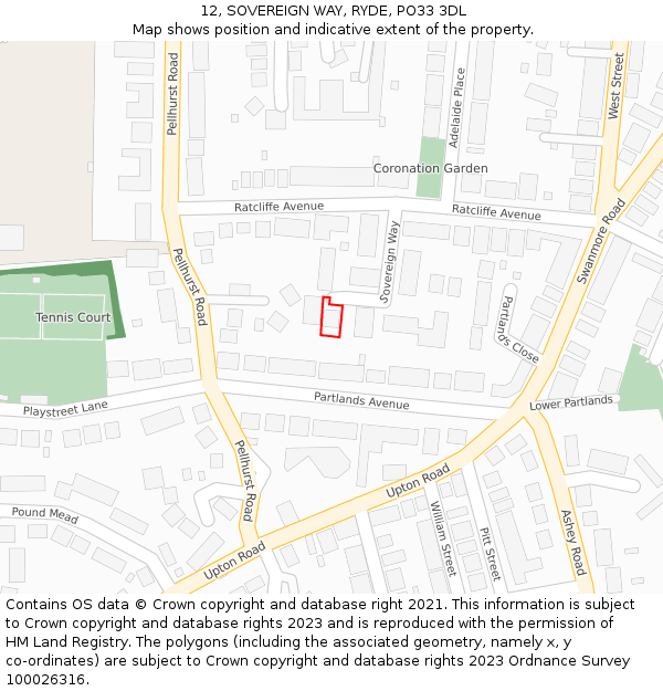 12, SOVEREIGN WAY, RYDE, PO33 3DL: Location map and indicative extent of plot