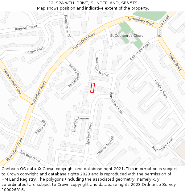 12, SPA WELL DRIVE, SUNDERLAND, SR5 5TS: Location map and indicative extent of plot