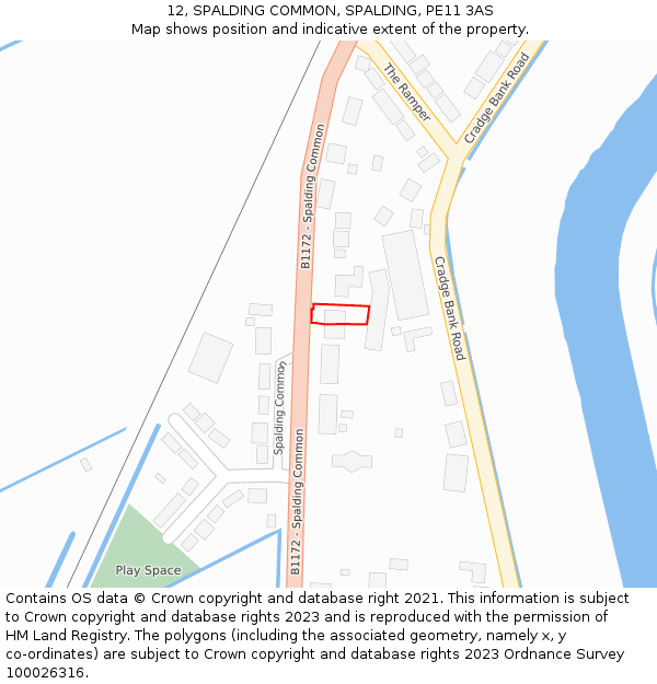 12, SPALDING COMMON, SPALDING, PE11 3AS: Location map and indicative extent of plot