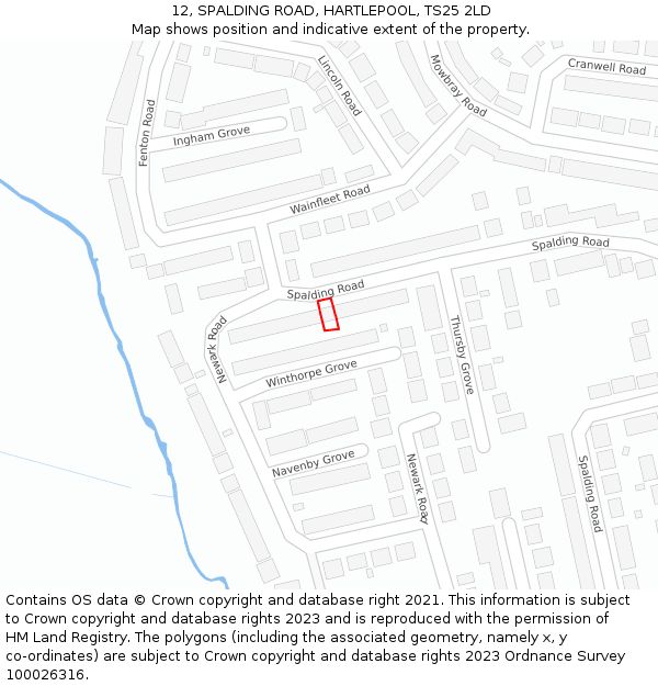 12, SPALDING ROAD, HARTLEPOOL, TS25 2LD: Location map and indicative extent of plot