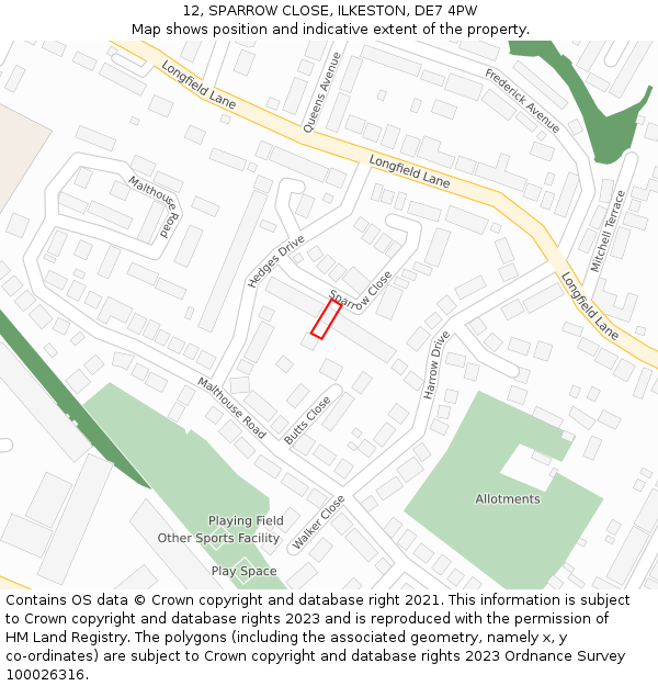 12, SPARROW CLOSE, ILKESTON, DE7 4PW: Location map and indicative extent of plot