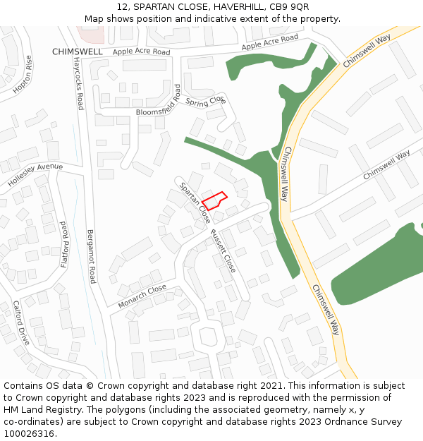 12, SPARTAN CLOSE, HAVERHILL, CB9 9QR: Location map and indicative extent of plot
