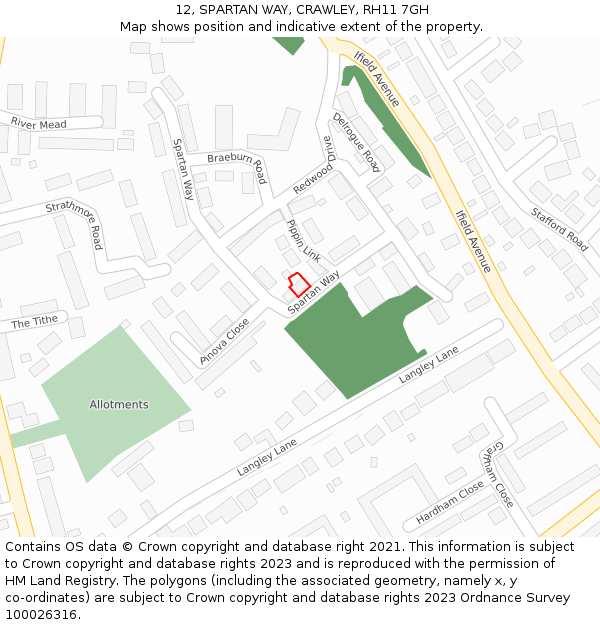 12, SPARTAN WAY, CRAWLEY, RH11 7GH: Location map and indicative extent of plot