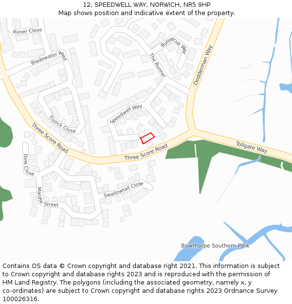 12, SPEEDWELL WAY, NORWICH, NR5 9HP: Location map and indicative extent of plot