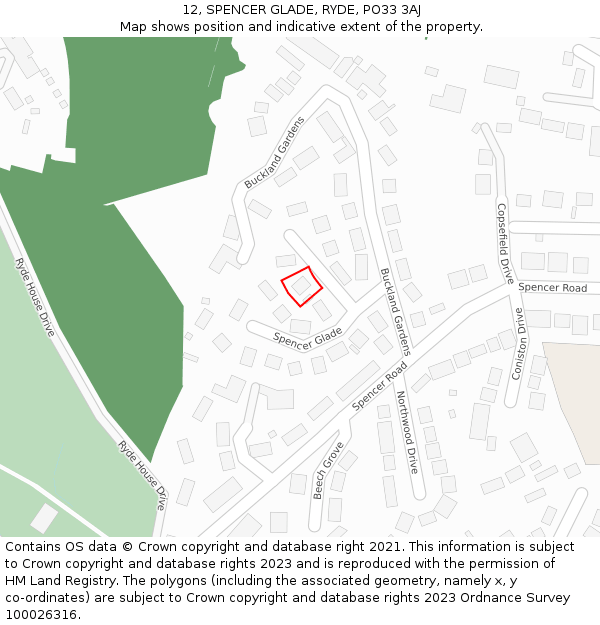 12, SPENCER GLADE, RYDE, PO33 3AJ: Location map and indicative extent of plot