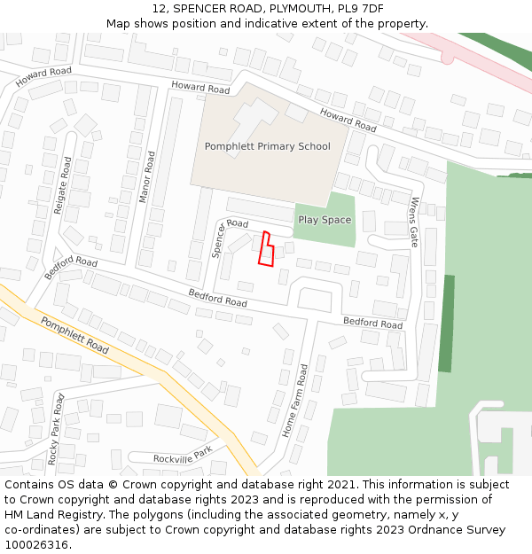 12, SPENCER ROAD, PLYMOUTH, PL9 7DF: Location map and indicative extent of plot