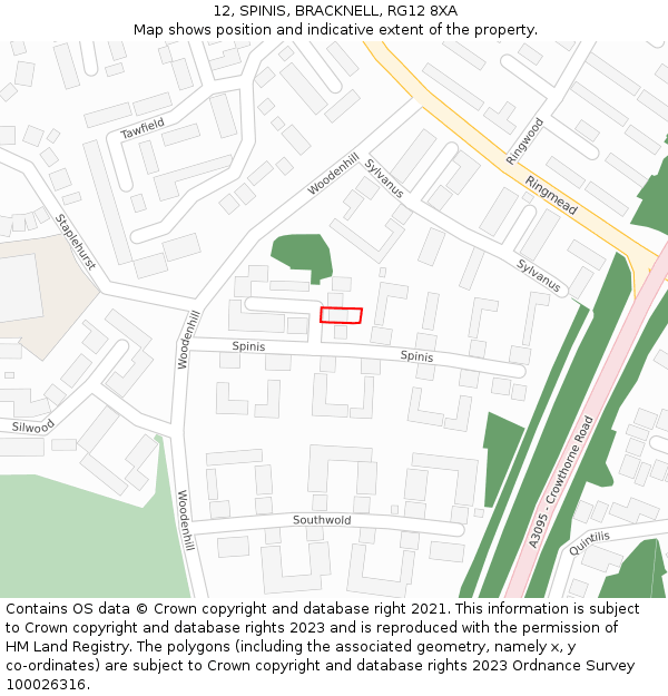 12, SPINIS, BRACKNELL, RG12 8XA: Location map and indicative extent of plot