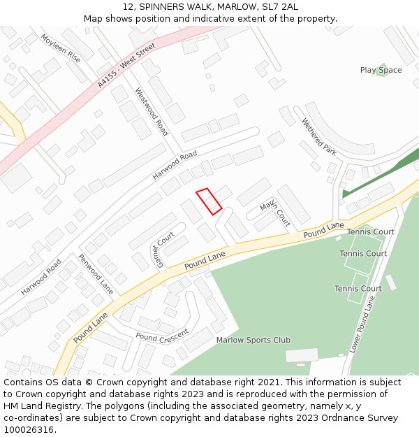 12, SPINNERS WALK, MARLOW, SL7 2AL: Location map and indicative extent of plot