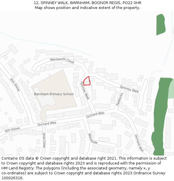 12, SPINNEY WALK, BARNHAM, BOGNOR REGIS, PO22 0HR: Location map and indicative extent of plot