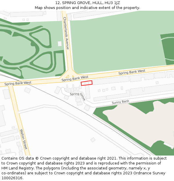 12, SPRING GROVE, HULL, HU3 1JZ: Location map and indicative extent of plot