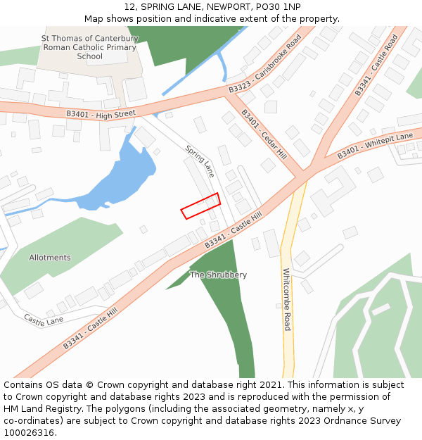12, SPRING LANE, NEWPORT, PO30 1NP: Location map and indicative extent of plot