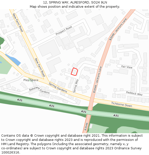 12, SPRING WAY, ALRESFORD, SO24 9LN: Location map and indicative extent of plot