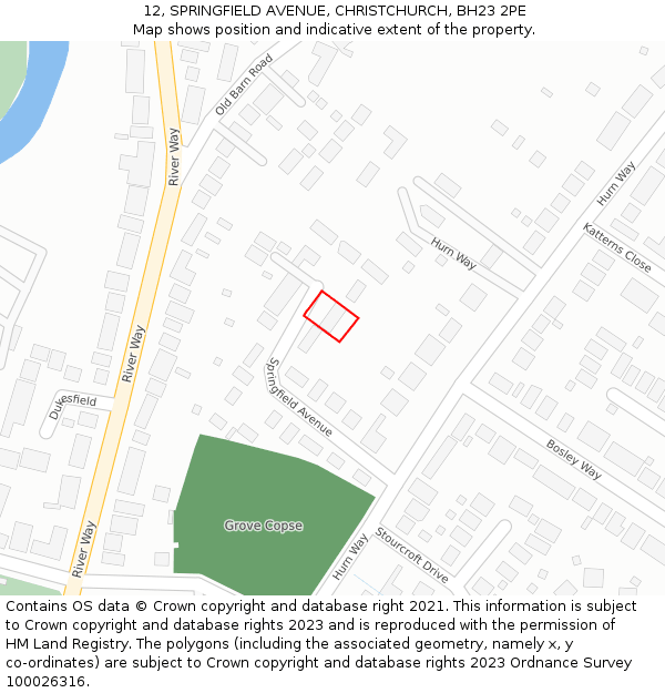 12, SPRINGFIELD AVENUE, CHRISTCHURCH, BH23 2PE: Location map and indicative extent of plot