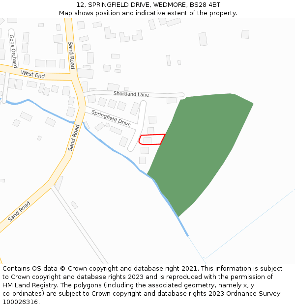 12, SPRINGFIELD DRIVE, WEDMORE, BS28 4BT: Location map and indicative extent of plot