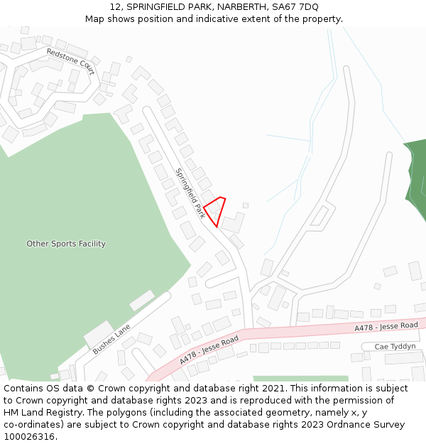 12, SPRINGFIELD PARK, NARBERTH, SA67 7DQ: Location map and indicative extent of plot