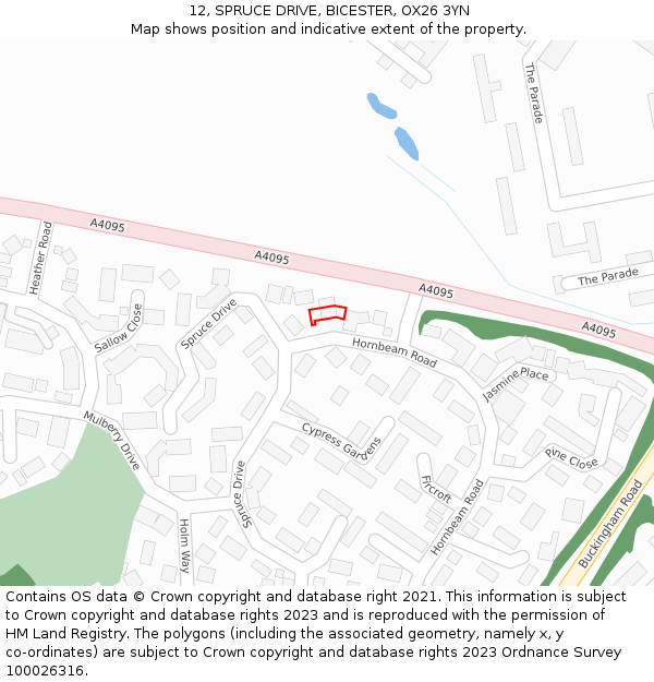 12, SPRUCE DRIVE, BICESTER, OX26 3YN: Location map and indicative extent of plot