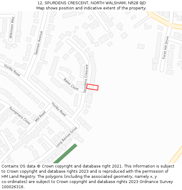 12, SPURDENS CRESCENT, NORTH WALSHAM, NR28 9JD: Location map and indicative extent of plot