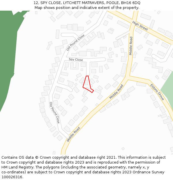 12, SPY CLOSE, LYTCHETT MATRAVERS, POOLE, BH16 6DQ: Location map and indicative extent of plot