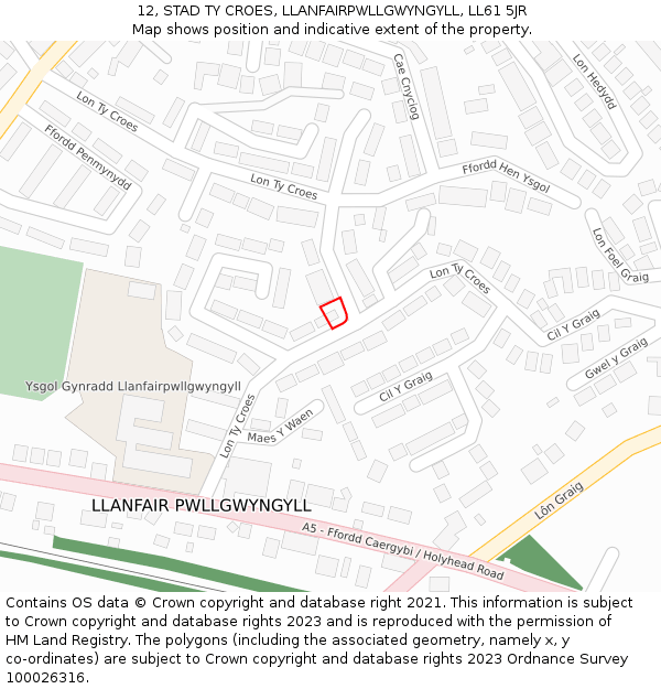 12, STAD TY CROES, LLANFAIRPWLLGWYNGYLL, LL61 5JR: Location map and indicative extent of plot