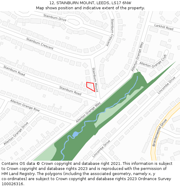 12, STAINBURN MOUNT, LEEDS, LS17 6NW: Location map and indicative extent of plot