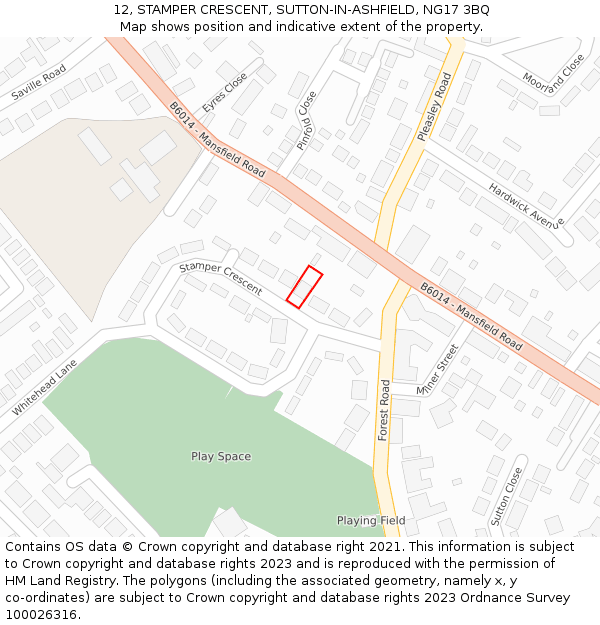 12, STAMPER CRESCENT, SUTTON-IN-ASHFIELD, NG17 3BQ: Location map and indicative extent of plot