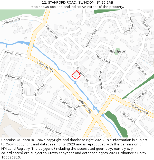 12, STANFORD ROAD, SWINDON, SN25 2AB: Location map and indicative extent of plot